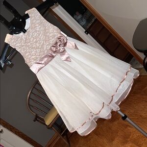 Rare Editions Cream and Pink Lace Kids Dress